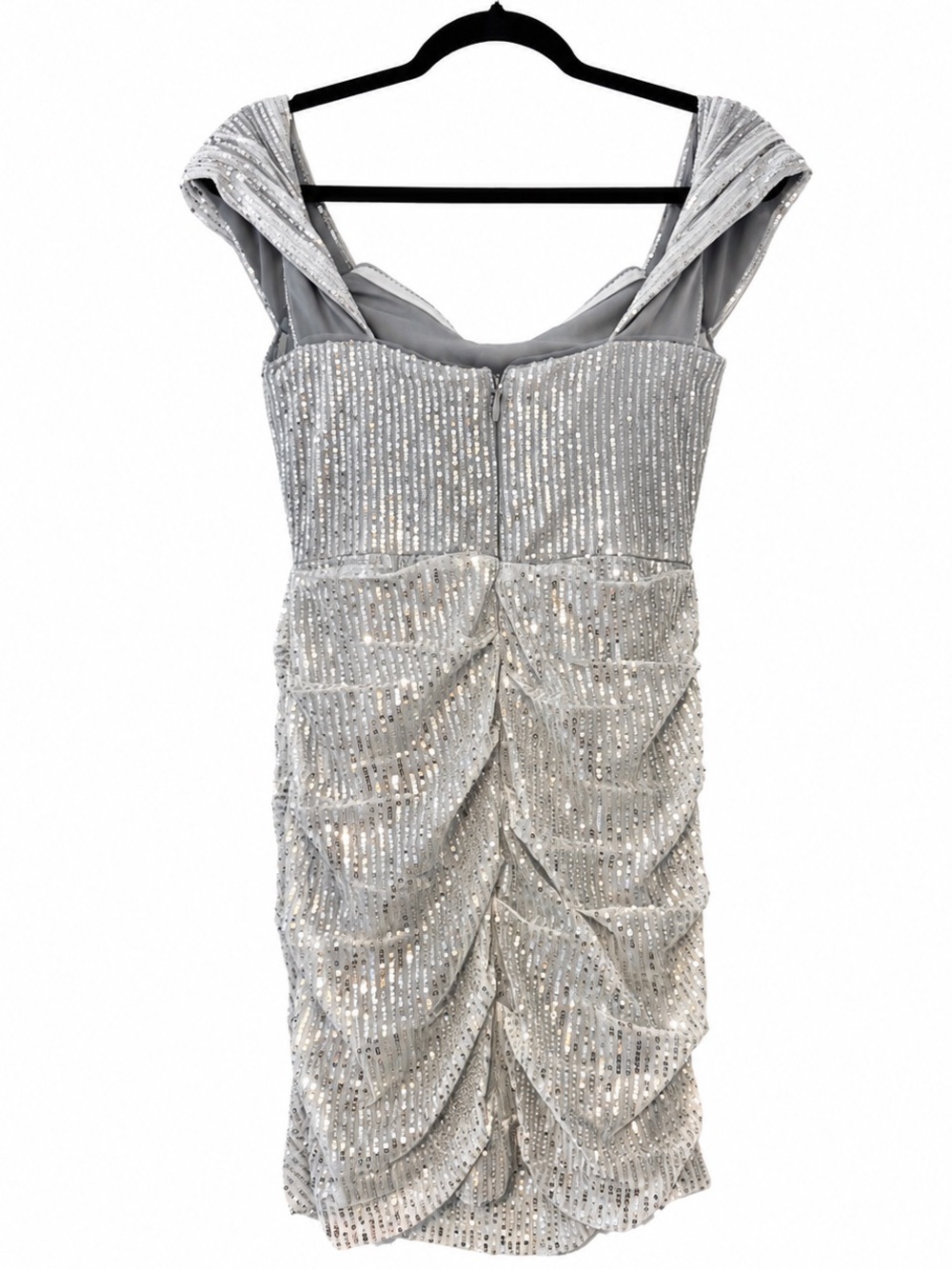 Silver Sequin Off Shoulder Mini Dress Homecoming Bachelorette NWT Size 8 - Picture 5 of 7